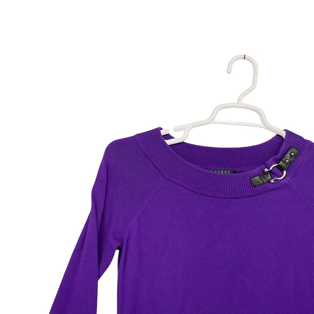 Lauren Ralph Lauren Purple Ribbed Knit Sweater Buckle Detail Long Sleeve Women M - Picture 3 of 10